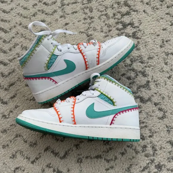 Nike Air Jordan 1 Mid Multi Knit GS DM6218-100 Multicolor Sneakers Size 6.5Y