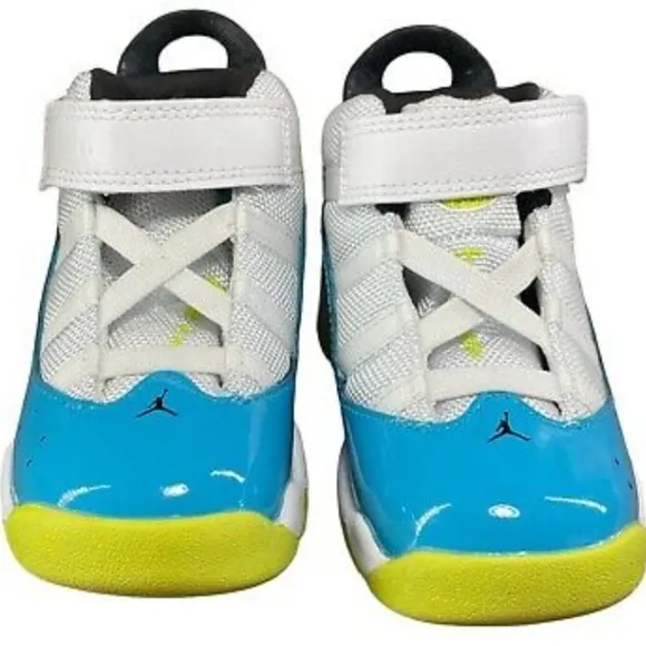 Nike Air Jordan 6 Rings White Light Blue Fury Cyber Toddler Sneakers Size 4C