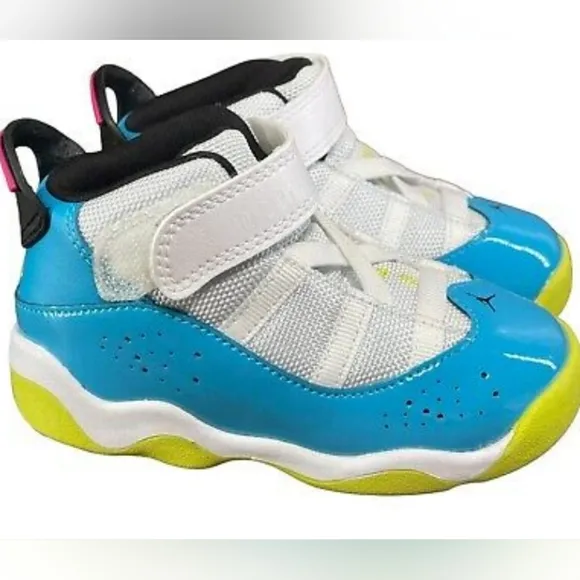 Nike Air Jordan 6 Rings White Light Blue Fury Cyber Toddler Sneakers Size 4C