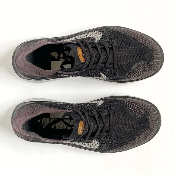 Nike free rn flyknit 2018 black gray white lace up sneakers