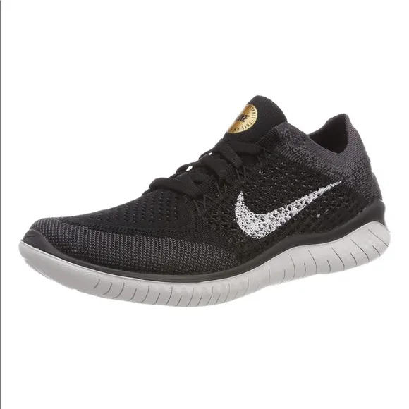 Nike free rn flyknit 2018 black gray white lace up sneakers