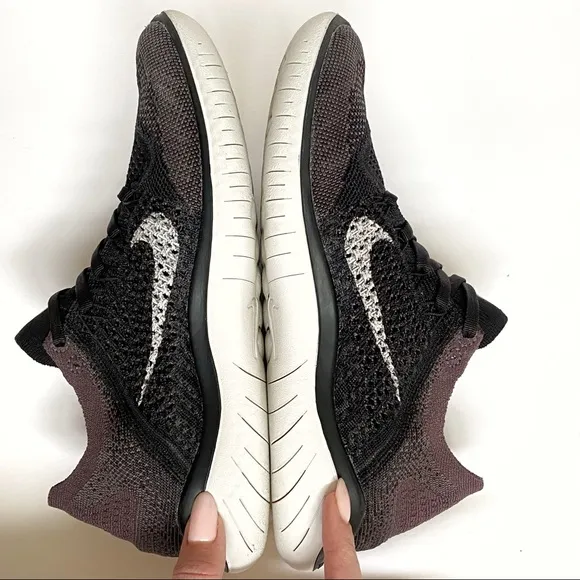 Nike free rn flyknit 2018 black gray white lace up sneakers