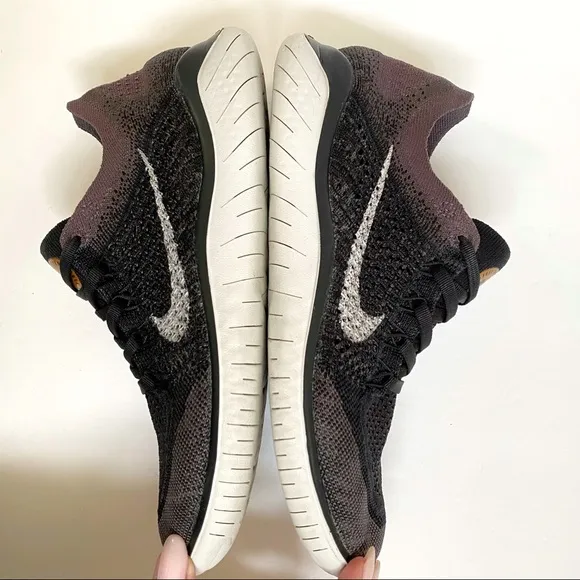 Nike free rn flyknit 2018 black gray white lace up sneakers