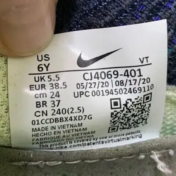 Nike Girls Air Vapormax 2020 FK Sneaker Athletic Navy Knit Lace Up Sports 6
