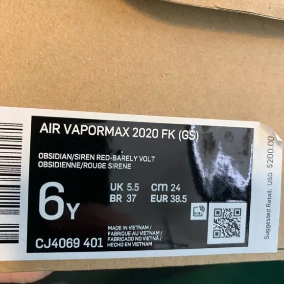 Nike Girls Air Vapormax 2020 FK Sneaker Athletic Navy Knit Lace Up Sports 6