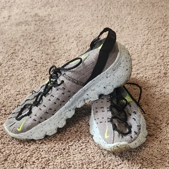Nike Gray and Black Knit Sneakers with Neon Accents