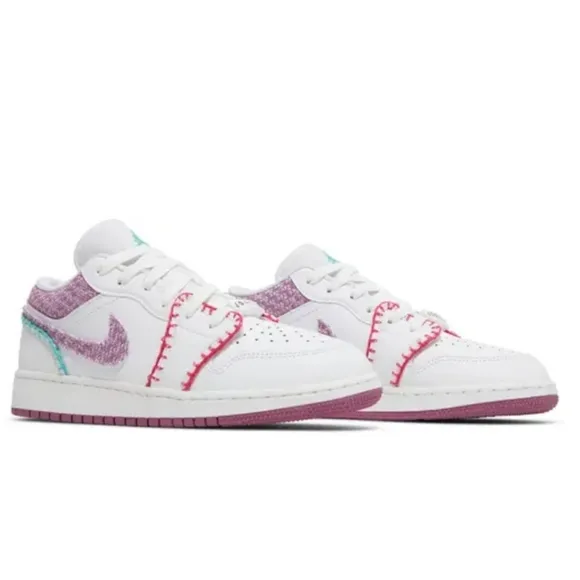 Nike Jordan 1 Low Retro Knit SE Light Bordeuax Kids Girls Size 6.5 WM's Size 8