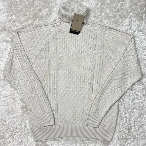 Nike Life Cable Knit Turtleneck Sweater Bone FB7770-072 Men's Medium Retail $180