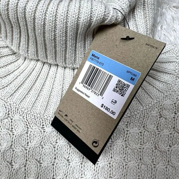 Nike Life Cable Knit Turtleneck Sweater Bone FB7770-072 Men's Medium Retail $180