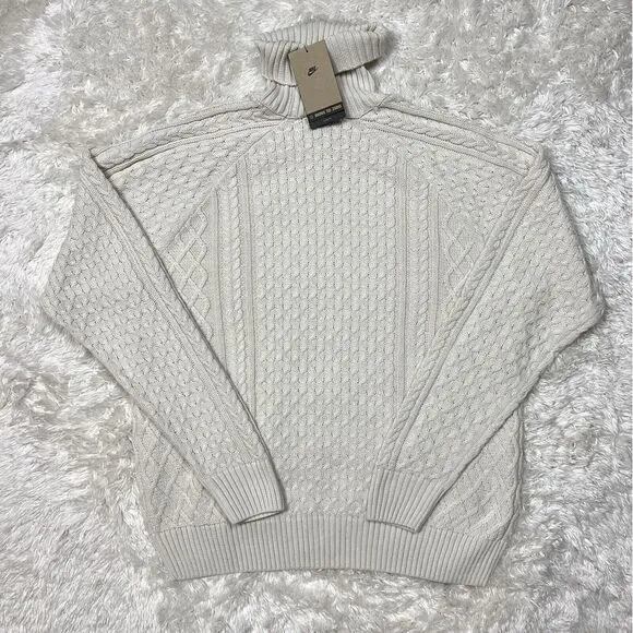 Nike Life Cable Knit Turtleneck Sweater Bone FB7770-072 Men's Medium Retail $180