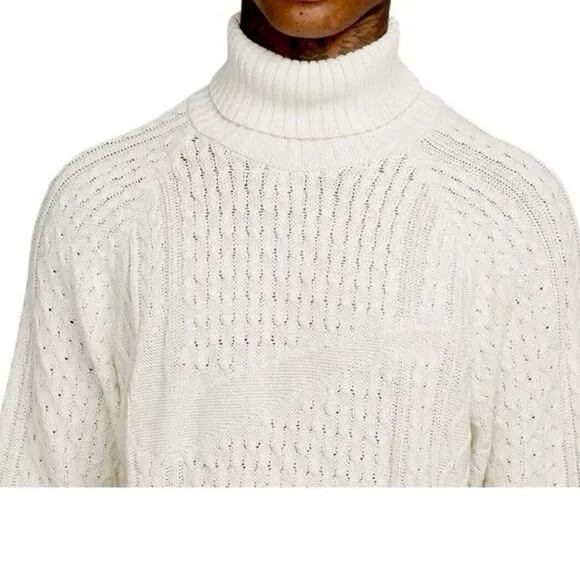 Nike Life Cable Knit Turtleneck Sweater Bone FB7770-072 Men's Medium Retail $180