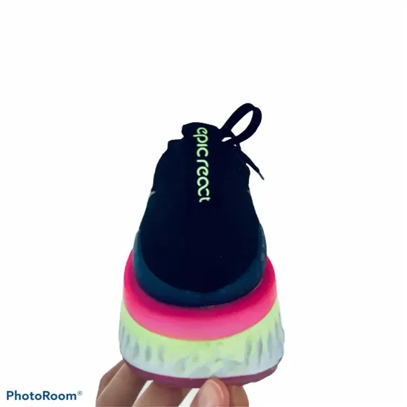 Nike Men's Shoes Epic React Fly Knit Sneakers Black Multicolored Lace Up 9.5 US