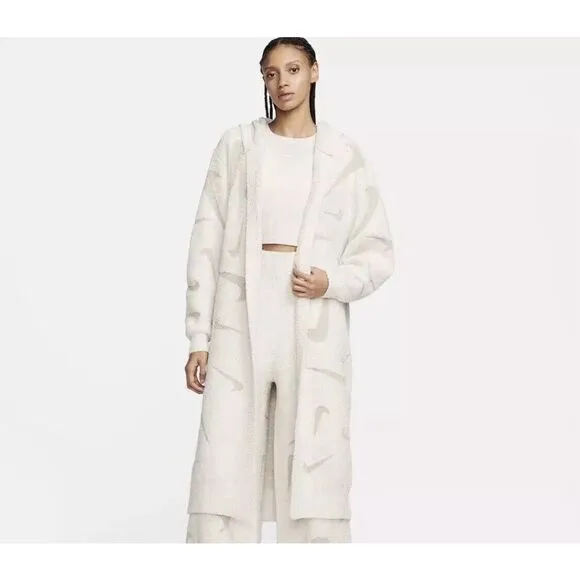 Nike Phoenix Cozy Bouclé Long Knit Cardigan Cream FD4282 105 Women's Small
