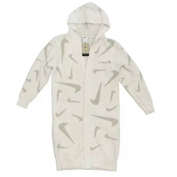 Nike Phoenix Cozy Bouclé Long Knit Cardigan Cream FD4282 105 Women's Small