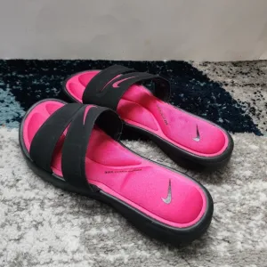 Nike Ultra Comfort Footbed Hot Pink And Black Straps Sandals Size 7 slides