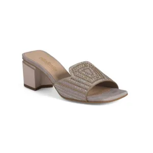 NILA &amp; NILA Beige Made In Italy Leather Heeled Sandals With Embellished Band