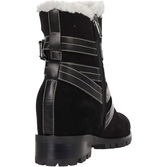 Nine West Davyd Wedge Buckle Booties Black Suede Leather Women's Winter Boot 8.5