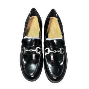 Nine West Newdale 3 Womens Black Patent Leather Loafers With Silver Chain Accent