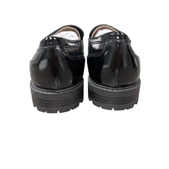 Nine West Newdale 3 Womens Black Patent Leather Loafers With Silver Chain Accent
