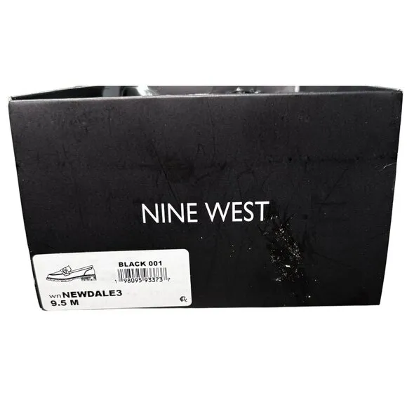 Nine West Newdale 3 Womens Black Patent Leather Loafers With Silver Chain Accent