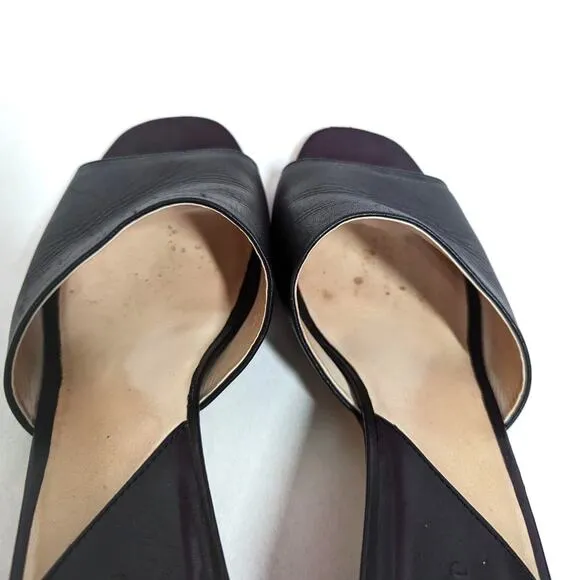 Nisolo Elizabeth Black Leather Slides Block Heel Sandals Open Toe 9.5 Preowned