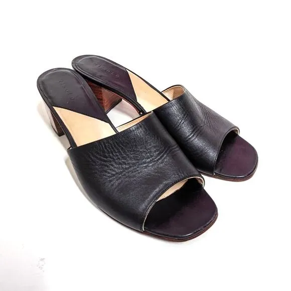 Nisolo Elizabeth Black Leather Slides Block Heel Sandals Open Toe 9.5 Preowned