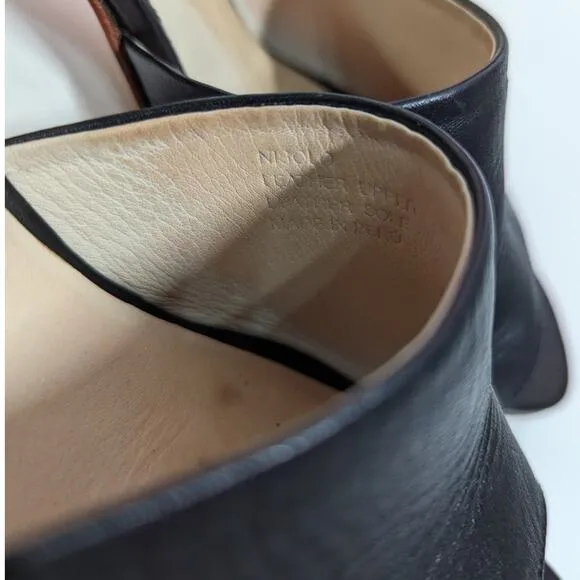 Nisolo Elizabeth Black Leather Slides Block Heel Sandals Open Toe 9.5 Preowned