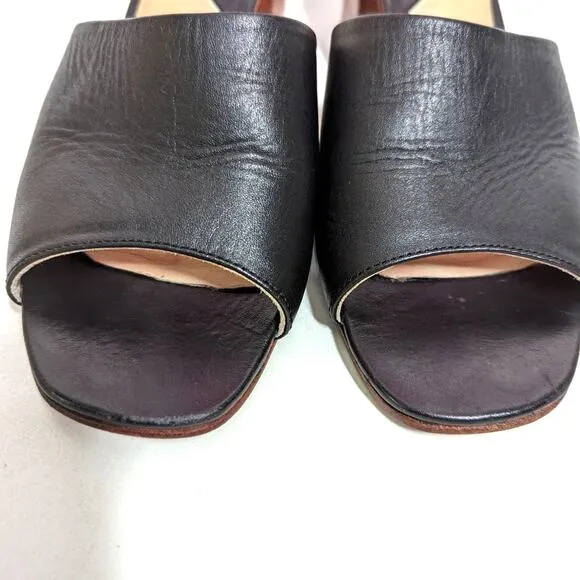 Nisolo Elizabeth Black Leather Slides Block Heel Sandals Open Toe 9.5 Preowned