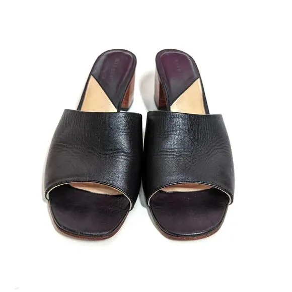 Nisolo Elizabeth Black Leather Slides Block Heel Sandals Open Toe 9.5 Preowned