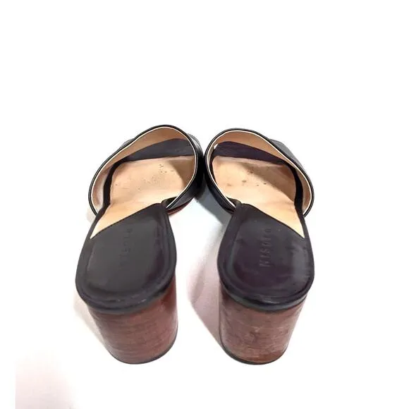 Nisolo Elizabeth Black Leather Slides Block Heel Sandals Open Toe 9.5 Preowned