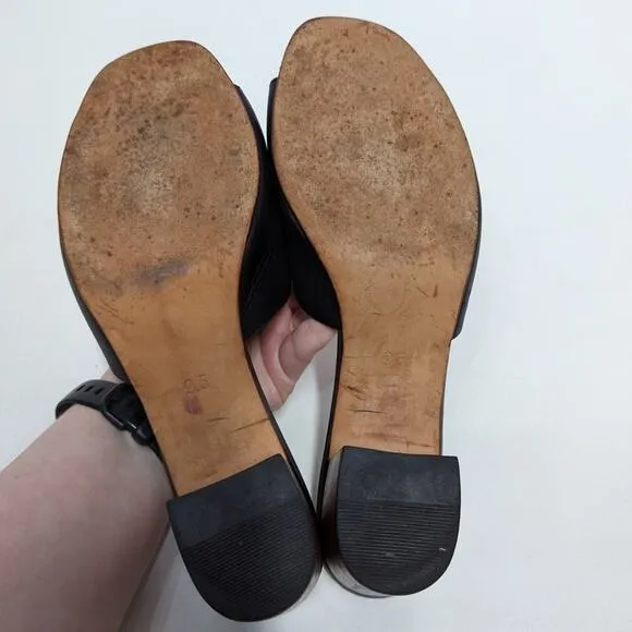 Nisolo Elizabeth Black Leather Slides Block Heel Sandals Open Toe 9.5 Preowned