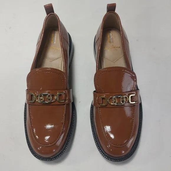NWNT SAM EDELMAN Stylish Brown Loafers with Gold Chain 7.5M