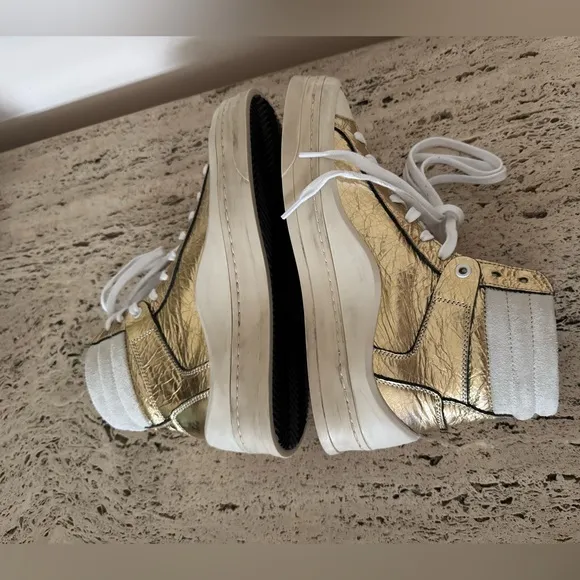 NWOB P448 Rail Tulum Metallic Leather High Top Retro Sneakers. MSRP $345