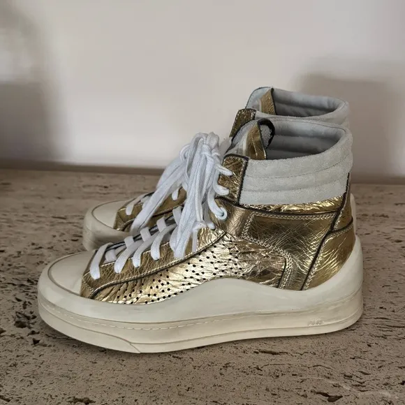 NWOB P448 Rail Tulum Metallic Leather High Top Retro Sneakers. MSRP $345