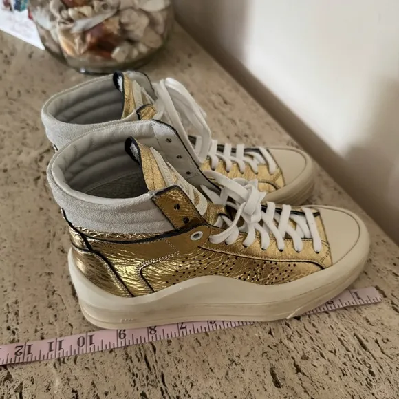 NWOB P448 Rail Tulum Metallic Leather High Top Retro Sneakers. MSRP $345