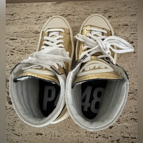 NWOB P448 Rail Tulum Metallic Leather High Top Retro Sneakers. MSRP $345