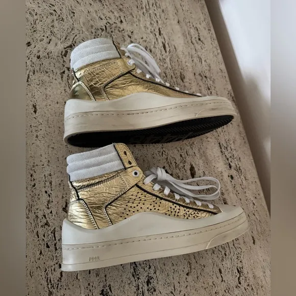 NWOB P448 Rail Tulum Metallic Leather High Top Retro Sneakers. MSRP $345