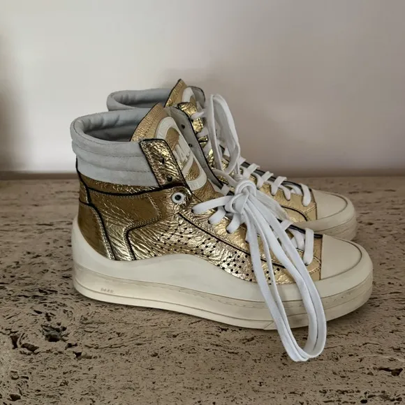 NWOB P448 Rail Tulum Metallic Leather High Top Retro Sneakers. MSRP $345