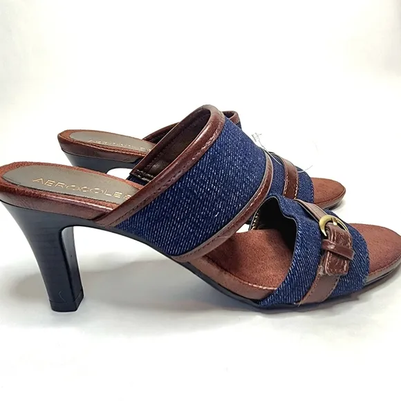 NWOT Aerosoles Trot About Denim and Leather Slide Style Heeled Sandals
