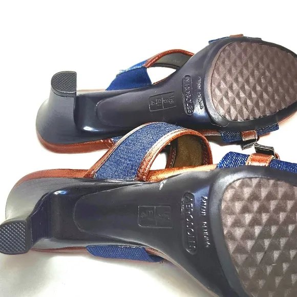 NWOT Aerosoles Trot About Denim and Leather Slide Style Heeled Sandals