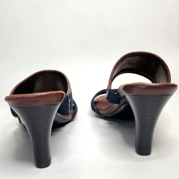 NWOT Aerosoles Trot About Denim and Leather Slide Style Heeled Sandals
