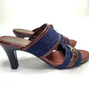 NWOT Aerosoles Trot About Denim and Leather Slide Style Heeled Sandals