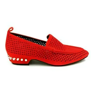 NWOT BEAST Christmas Holiday Red Silver Stud Soft Faux Leather Loafers Flats 6