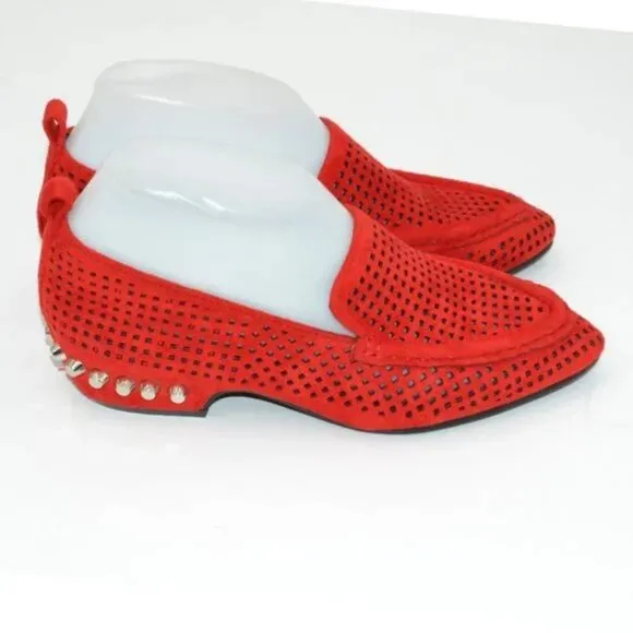NWOT BEAST Christmas Holiday Red Silver Stud Soft Faux Leather Loafers Flats 6