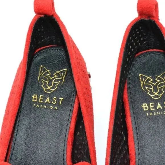 NWOT BEAST Christmas Holiday Red Silver Stud Soft Faux Leather Loafers Flats 6