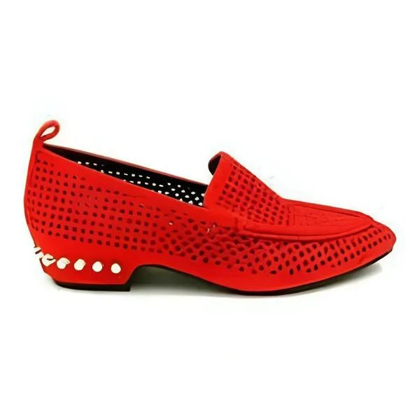 NWOT BEAST Christmas Holiday Red Silver Stud Soft Faux Leather Loafers Flats 6