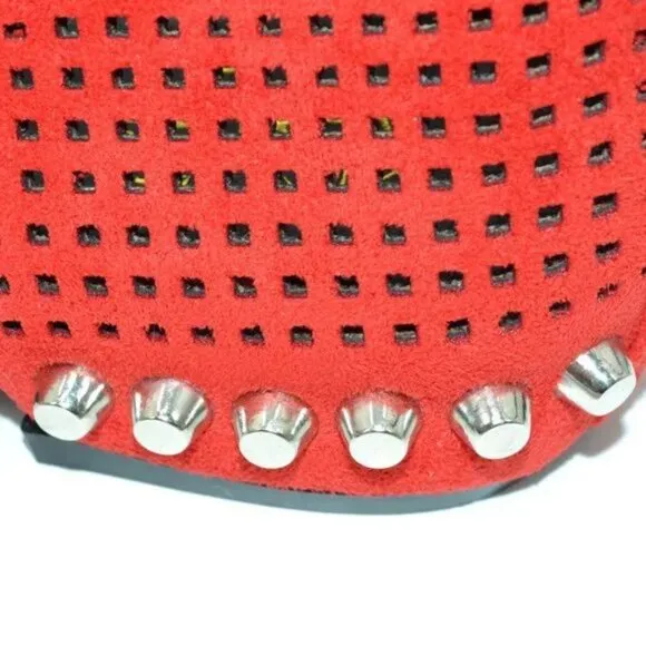 NWOT BEAST Christmas Holiday Red Silver Stud Soft Faux Leather Loafers Flats 6