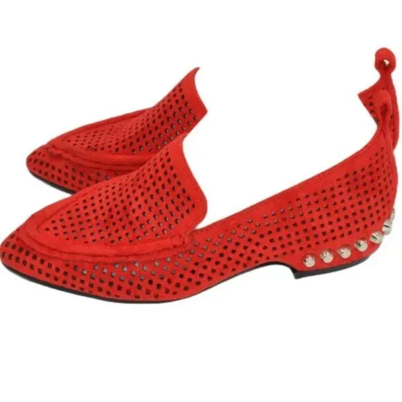 NWOT BEAST Christmas Holiday Red Silver Stud Soft Faux Leather Loafers Flats 6
