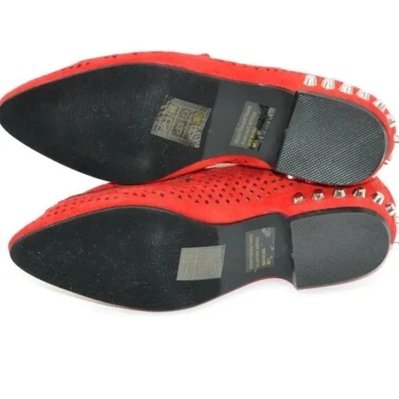 NWOT BEAST Christmas Holiday Red Silver Stud Soft Faux Leather Loafers Flats 6
