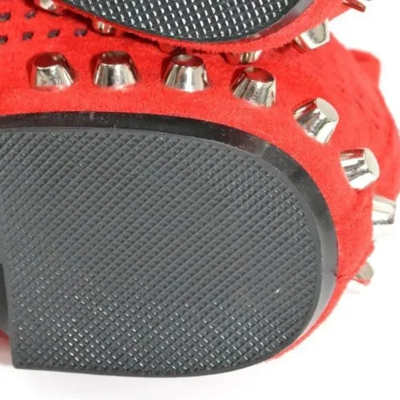 NWOT BEAST Christmas Holiday Red Silver Stud Soft Faux Leather Loafers Flats 6